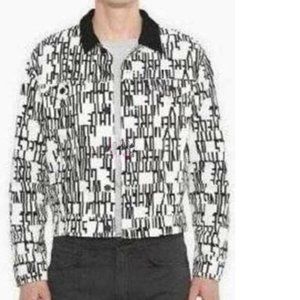 Mens Levis Jacket Line 8 Box 2XL Trucker White Black Twill Stretch Button Up